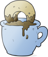 hand drawn cartoon donut dunked in coffee png