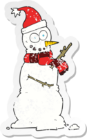 adesivo retrô angustiado de um boneco de neve de desenho animado png