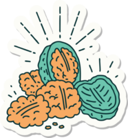 sticker of a tattoo style walnuts with shell png