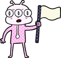 cartoon three eyed alien waving flag png