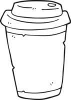 hand drawn black and white cartoon take out coffee png