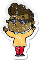 distressed sticker of a cartoon cool guy png