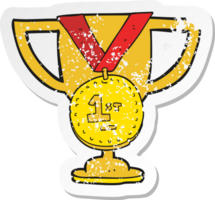 retro distressed sticker of a cartoon sports trophy png