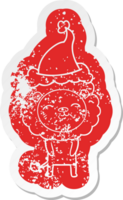 quirky cartoon distressed sticker of a lion wearing santa hat png