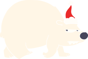 mão desenhado plano cor ilustração do uma Bravo polar Urso vestindo santa chapéu png