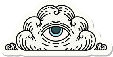 klistermärke av tatuering i traditionell stil av ett Allt seende öga moln png