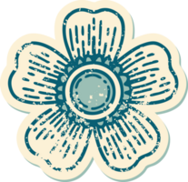 iconic distressed sticker tattoo style image of a flower png