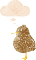 dessin animé kiwi oiseau avec pensée bulle dans grunge affligé rétro texturé style png