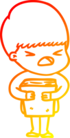 warm gradient line drawing of a cartoon stressed man png