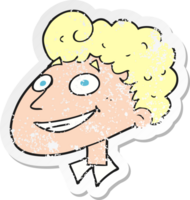 retro distressed sticker of a cartoon happy man png