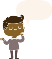 cartoon man wondering with speech bubble in retro style png