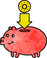 retro grunge texture cartoon of a piggy bank png