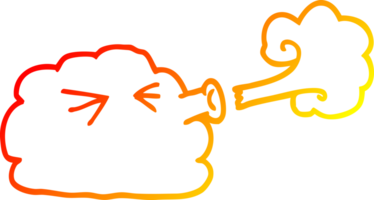 warm gradient line drawing of a cartoon cloud blowing a gale png