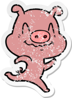 distressed sticker of a nervous cartoon pig png