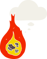 dibujos animados bola de fuego con pensamiento burbuja en retro estilo png