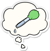 cartoon pipette with thought bubble as a printed sticker png