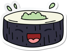 sticker of a quirky hand drawn cartoon happy sushi png