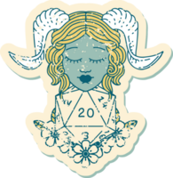 grunge sticker of a tiefling with natural twenty dice roll png