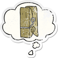 cartoon peg with thought bubble as a distressed worn sticker png