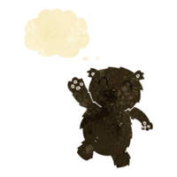 cartoon waving black bear with thought bubble png