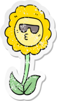 distressed sticker of a cartoon flower png