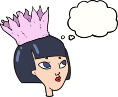 hand drawn thought bubble cartoon woman wearing paper crown png