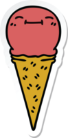 sticker of a quirky hand drawn cartoon happy ice cream png