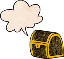 cartoon treasure chest with speech bubble in retro texture style png