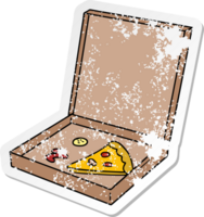 mano dibujado afligido pegatina dibujos animados garabatear de un rebanada de Pizza png