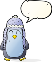 hand drawn speech bubble cartoon penguin wearing hat png