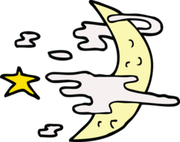 dessin animé doodle effrayant lune et nuages png