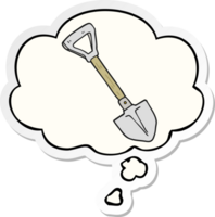 cartoon shovel with thought bubble as a printed sticker png