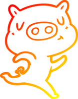 warm gradient line drawing of a cartoon content pig running png