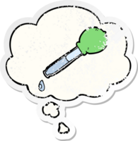 cartoon pipette with thought bubble as a distressed worn sticker png