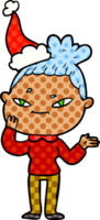 hand dragen komisk bok stil illustration av en kvinna bär santa hatt png