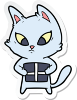 sticker of a confused cartoon cat with gift png