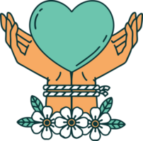 iconic tattoo style image of tied hands and a heart png