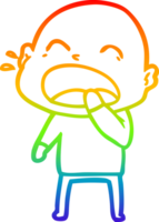 rainbow gradient line drawing of a cartoon shouting bald man png