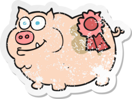 Retro beunruhigter Aufkleber eines preisgekrönten Schweins der Karikatur png
