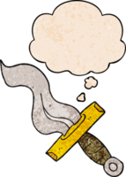 cartoon dagger with thought bubble in grunge texture style png