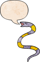 hissing cartoon snake with speech bubble in retro texture style png