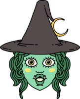 Retro Tattoo Style half orc witch character face png