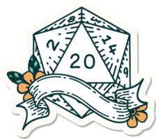 sticker of a natural twenty D20 dice roll png