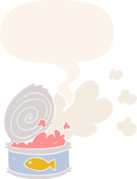 cartoon smelly can of fish with speech bubble in retro style png