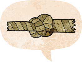 cartoon knotted rope with speech bubble in grunge distressed retro textured style png