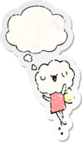 cute cartoon cloud head creature with thought bubble as a distressed worn sticker png