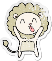 distressed sticker of a happy cartoon lion png