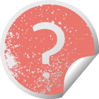 distressed circular peeling sticker symbol of a question mark png