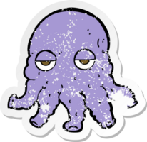 retro distressed sticker of a cartoon alien squid face png