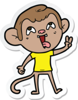 sticker of a crazy cartoon monkey giving peace sign png